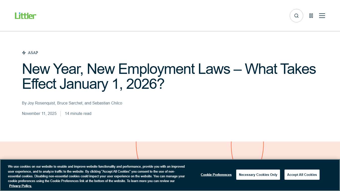 New Year, New Employment Laws – What Takes Effect January 1, 2026? Littler